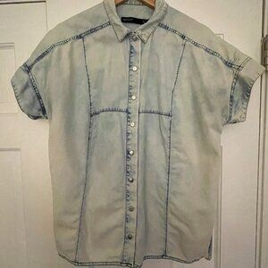 Karen Millen Blue Short Sleeve Button Up, Size 6